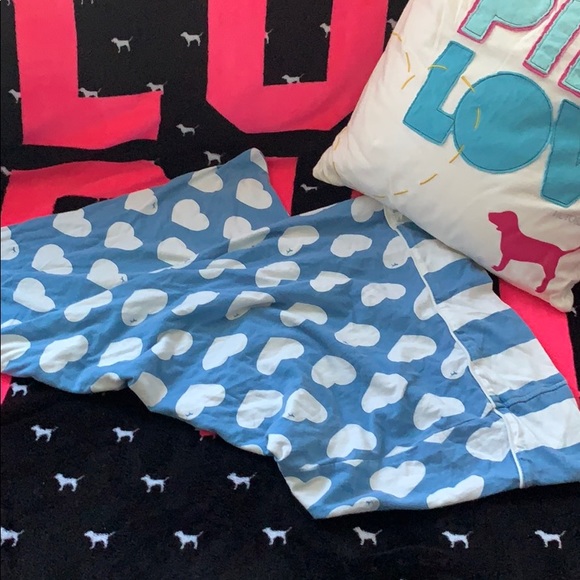 PINK Victoria's Secret Accessories - Vintage Vs Pink Blue heart Pillow Case